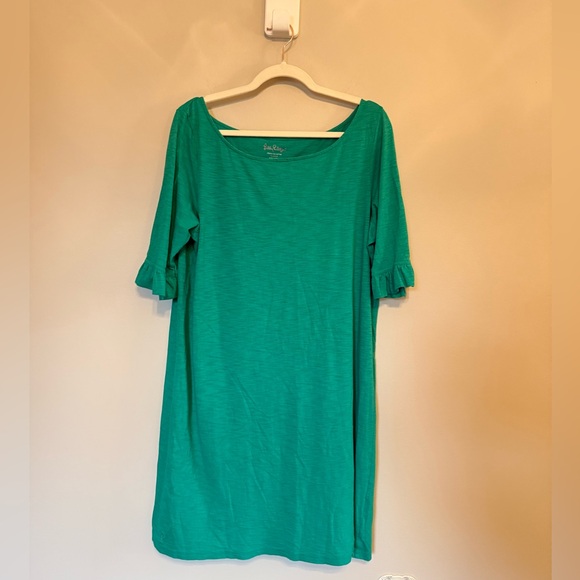 Lilly Pulitzer • Emerald Green Somerset Ruffle Sleeve Dress XL Preppy Casual - Picture 5 of 7